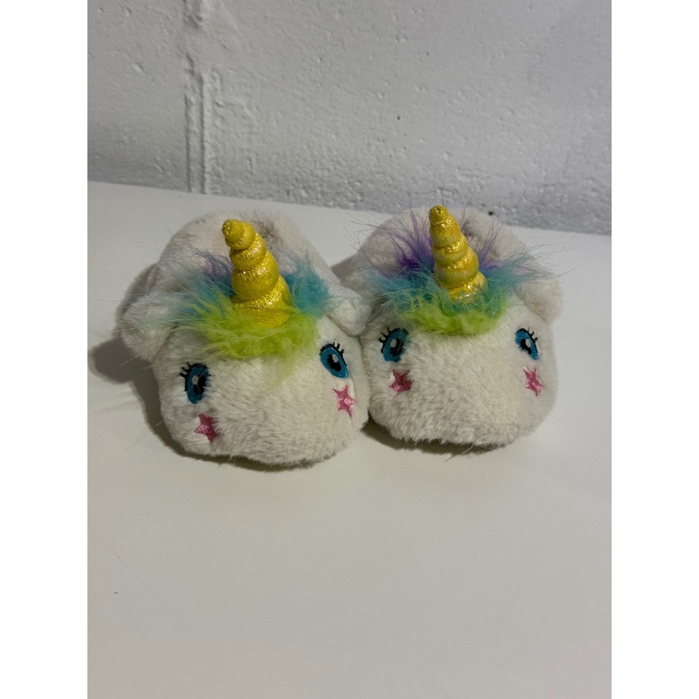 Target Kids Unicorn Plush Slipper Shoes Size S 5-6 White Faux Fur Gold Horn